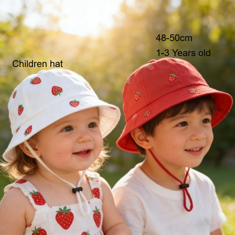 Baby Clothing Girls - Girl Fisherman Hat with Strawberry Embroidery